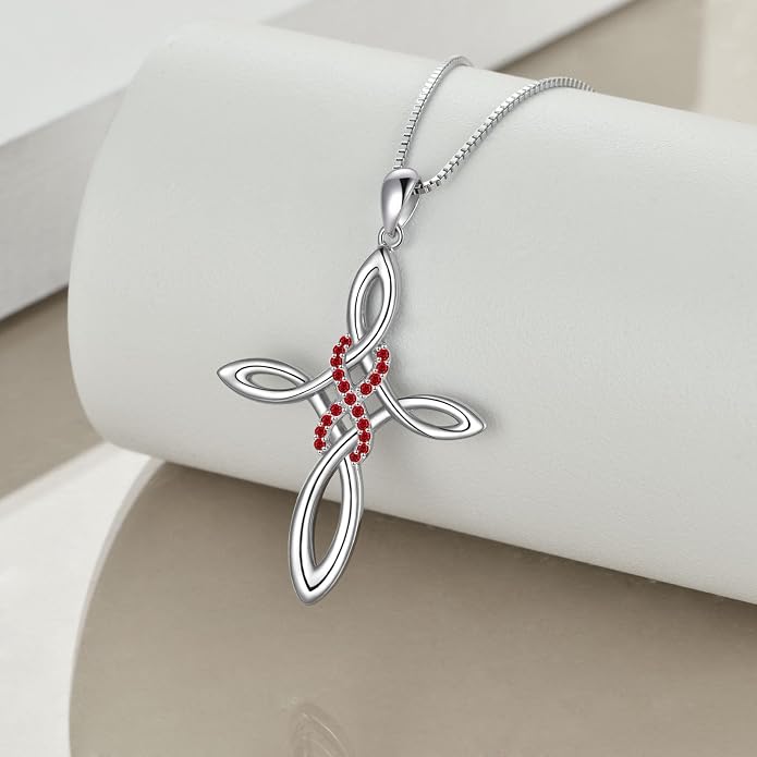LUHE Celtic Knot Cross Necklace Sterling Silver Birthstone Polished Religious Infinity Celtics Jewelry Gifts for Women