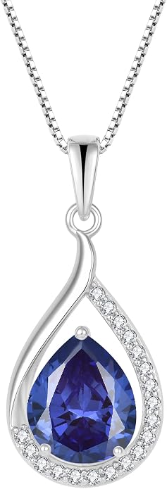 Teardrop Birthstone Necklace for Women 925 Sterling Silver White/Yellow Gold Plated Cubic Zirconia Pendant Necklace Jewelry for Her