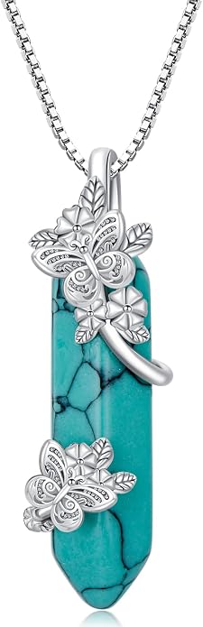 ROMANTICWORK Clover/AA/Ankh/Sun/Compass Necklace Sterling Silver Moss Agate Turquoise Butterfly/Dragonfly/Bee Pendant Jewellery Christmas Birthday Gifts for Women