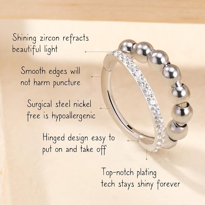 AROWRO Conch Piercing Jewelry Nose Rings Hoops Septum Rings Cartilage Earrings for Women Men Helix Piercing Jewelry Rook Tragus Surgical Steel Gold Silver 16G 18G 20G With Cubic Zirconia Opal