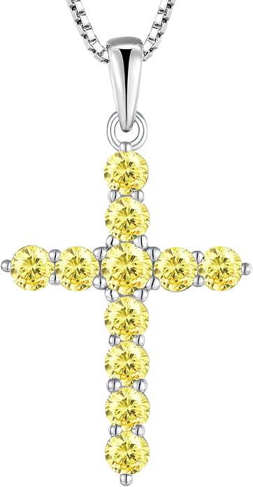 STARCHENIE Cross Necklace Sterling Silver Crucifix Pendant Gemstones Jewelry for Women