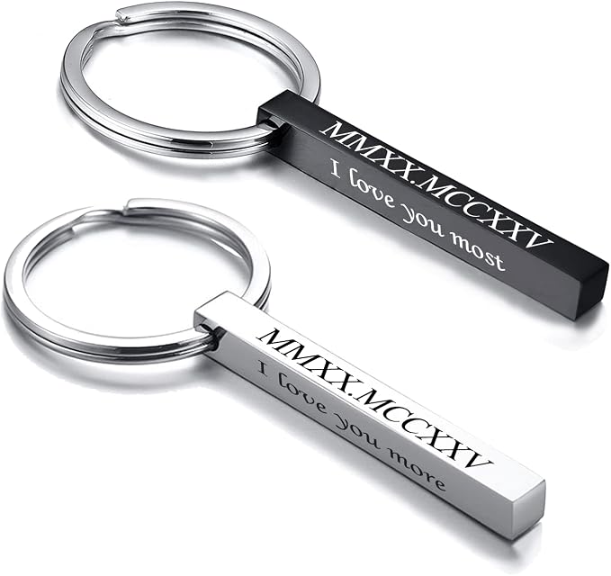 VNOX Personalized 4 Sided Keychain,Stainless Steel Vertical Bar Keychain,Gift for Family Lover Best Friend Bridesmaid