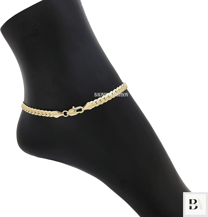 18K Gold Electroplated Cuban Chain Anklet – 5.5mm Concave, 5mm Miami Cuban Link – Made in Korea, 9-12 Inches