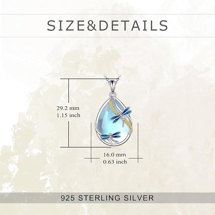 KQF Dragonfly/Butterlfy/Cat/Jellyfish/Bunny/Axolotl/Bee/Mermaid/Hummingbird/Elephant Necklace for Women Sterling Silver Moonstone Pendant Necklace Dragonfly Jewelry Gifts for Women