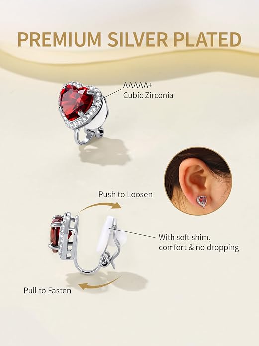 FindChic Sparkling Birthstone Clip On Earrings for Women, Silver Plated Stud Earrings 8MM Cubic Zirconia Non Pierced Studs, 12 Months Birthday Jewelry Gift