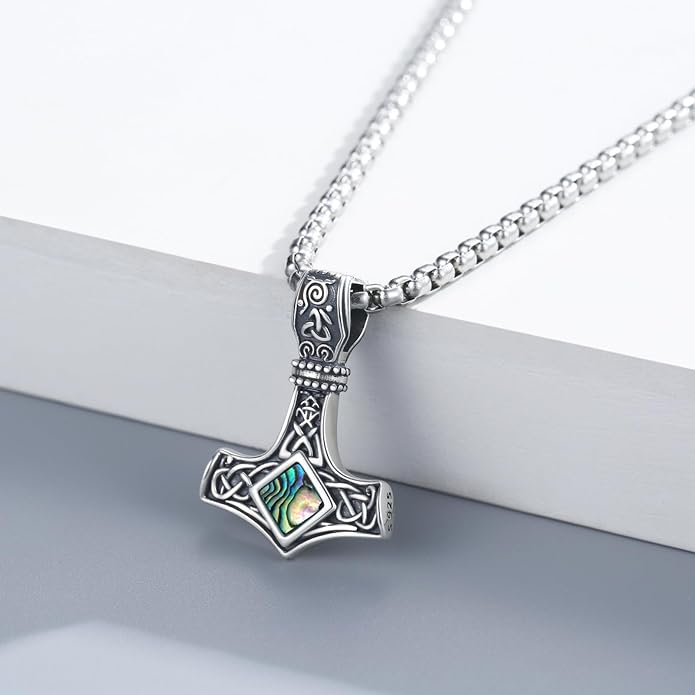 925 Sterling Silver Viking Norse Mjolnir Thor Hammer Pendant Amulet Necklaces with Gifts Box