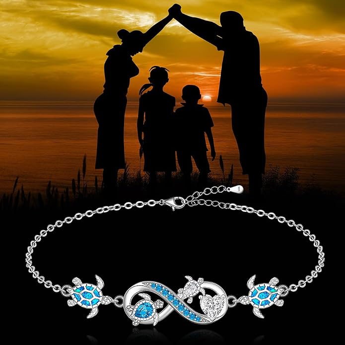 Fenthring Turtle Anklets for Women Turtle Ankle Bracelet Blue Opal Sea Sterling Silver Infinity Wave Ocean Beach Summer Jewelry Mothers Day