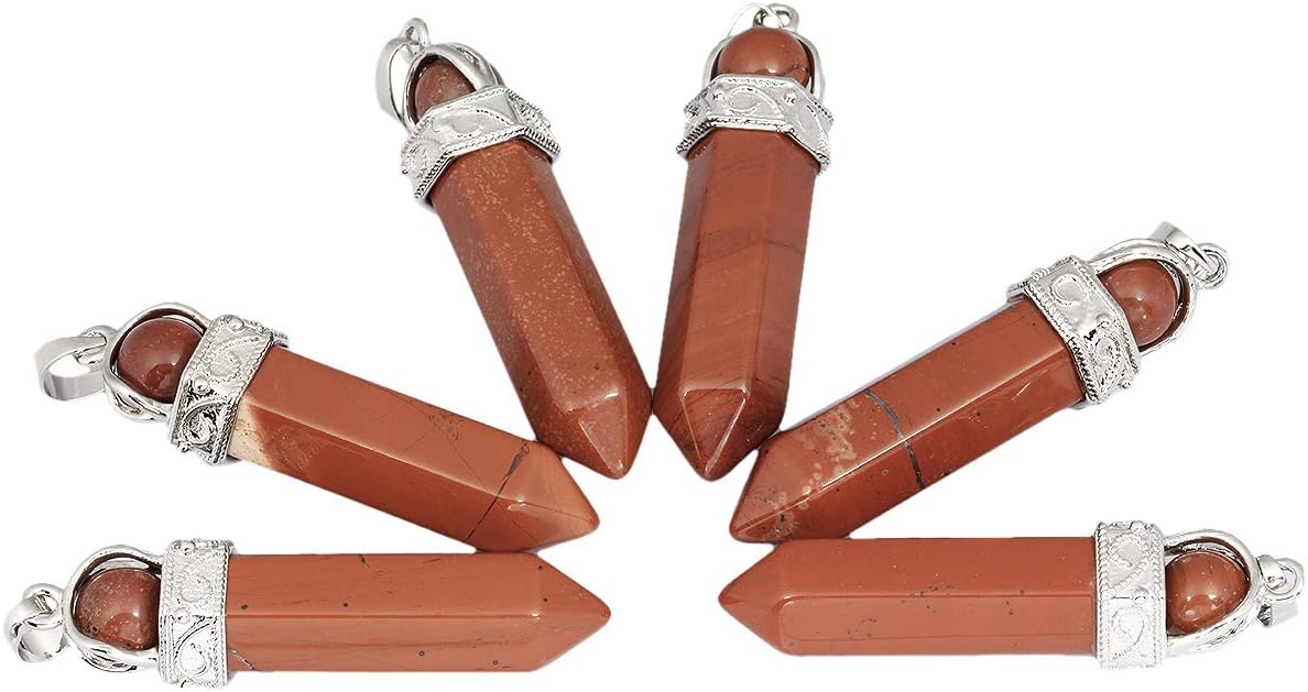 TUMBEELLUWA Crystal Point Necklaces Hexagonal Prism Stone Pendants with Chain Healing Jewelry Pack of 2