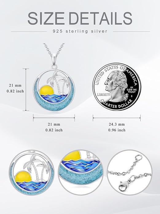 Midari Ocean Necklace 925 Sterling Silver Flamingo Mama Bear Dolphin Penguin Sea Turtle Axolotl Desert Cactus Nautical Rudder Tropical Palm Compass Wave Pendant Boho Jewelry Gifts for Women Men