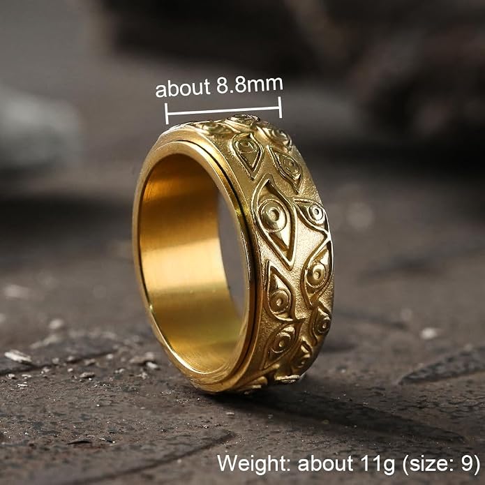 GTHIC Evil Eye Stainless Steel Spinner Ring Eye of Providence All Seeing Eye Ring For Men Women Silver Gold Black Vintage Rotating Relief Ring Anxiety Jewelry Gifts Size 7-13