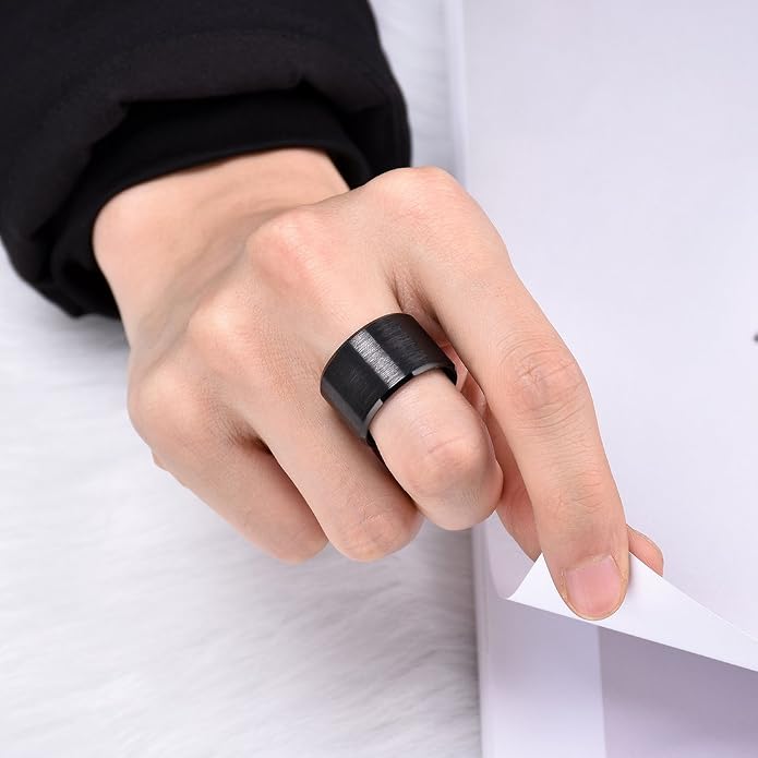 King Will Tungsten Men's Wedding Ring - Available in 6mm to 10mm, Black/Silver, Matte Finish, Beveled Polished Edge, Comfort Fit
