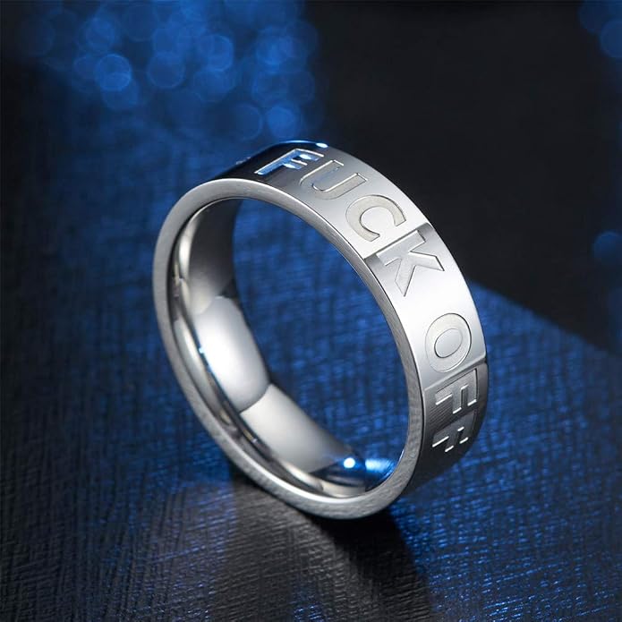 Men's Stainless Steel Cool Personalized Ring Engraved Fuck Off Inspirational Band Silver Gold