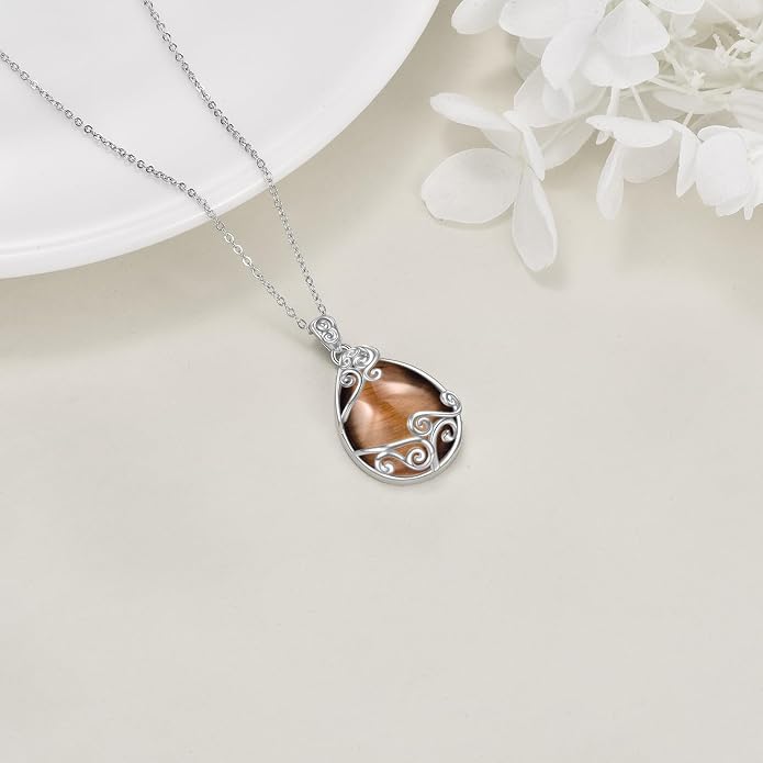 YAFEINI 925 Sterling Silver Moonstone Necklace Filigree Teardrop Pendant Necklace Jewelry for Women Girls