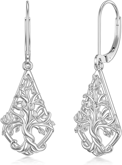WINNICACA Sterling Silver Dangle Drop Earrings for Women Mom Flower Leverback Earrings Jewelry Christmas Anniversary Birthday Gifts