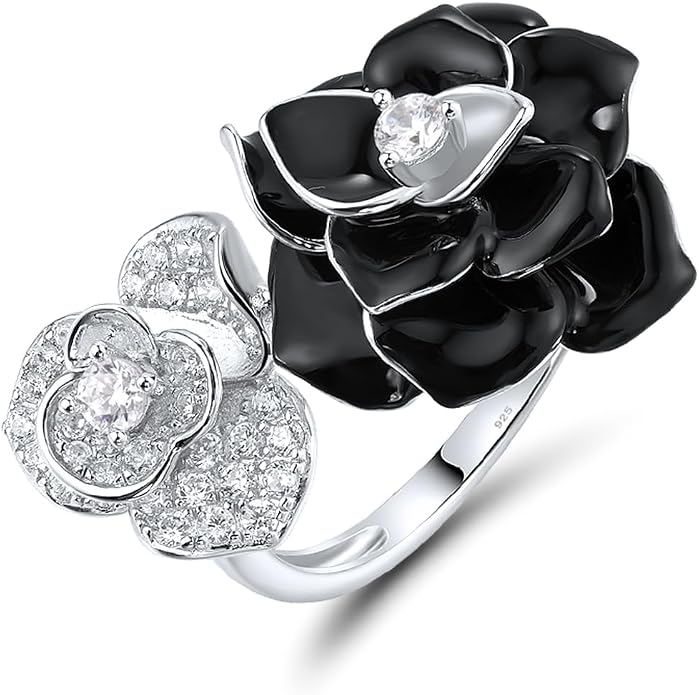 Santuzza 925 Sterling Silver Enamel Flower Statement Ring for Women