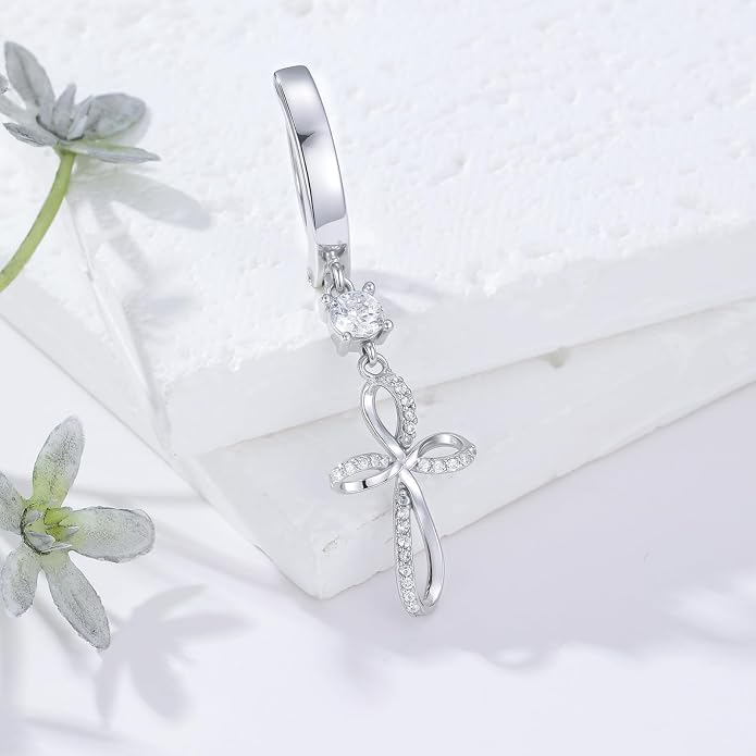 Butterfly Cross Shark Belly Button Ring 925 Sterling Silver Clicker Belly Rings Dangle Navel Ring Hypoallergenic Navel Piercing Belly Piercing Jewelry Gifts for Women