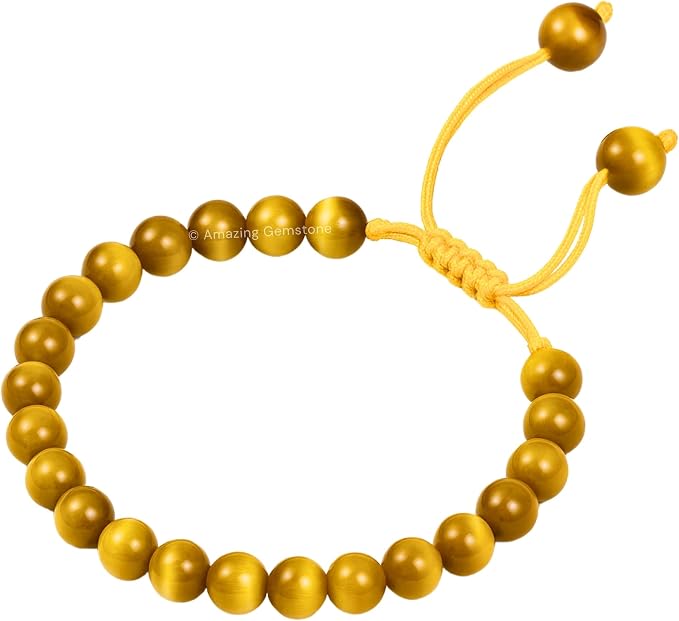 Amazing Gemstone Yellow Cat's Eye Bracelet for Women Men's Gifts - Protection Healing Crystal Bracelet - 8mm Gemstone Beaded Adjustable Bracelet