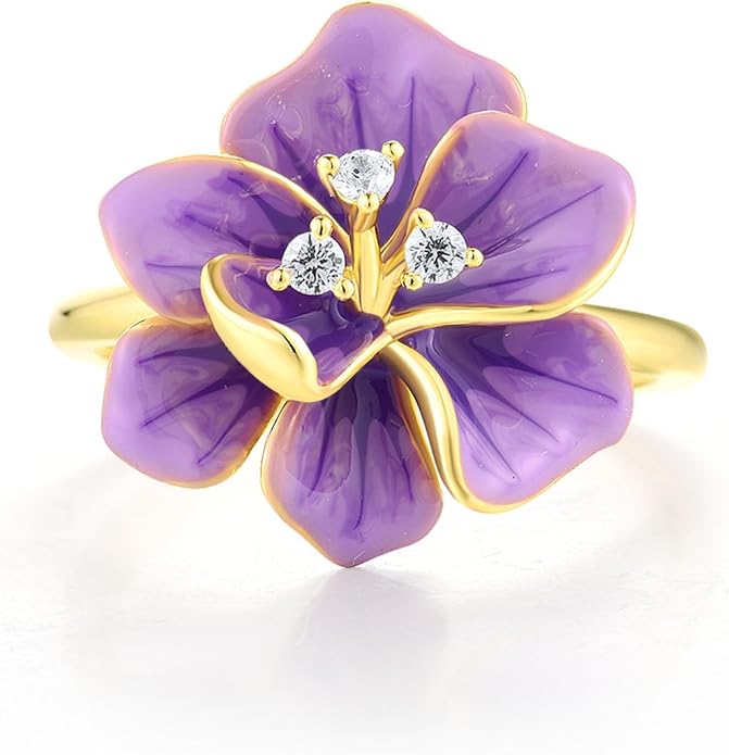 Santuzza 925 Sterling Silver Enamel Flower Statement Ring for Women