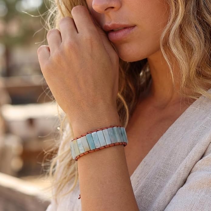 YGLINE Boho Handmade Wrap Leather Tube Crystal Stone Bracelet for Women