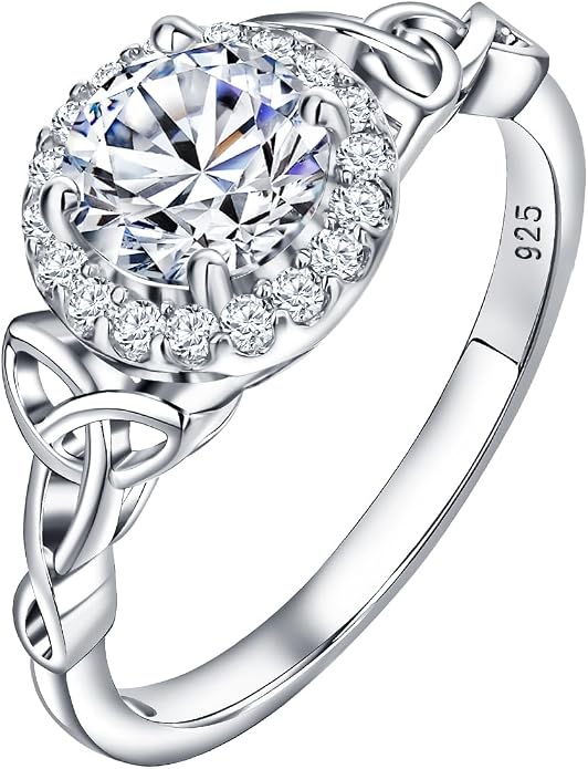 DAYBYDAY Celtic Birthstone Rings for Women 925 Sterling Silver Heart/Round/Pear/Oval Created Gemstone Moissanite Halo Engagement Promise Rings for Her Wife Birthday Anniversary Wedding Jewelry
