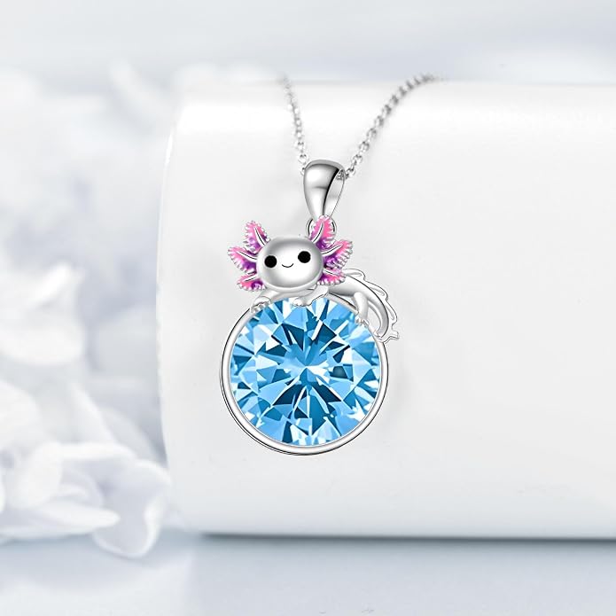 Birthstone Axolotl Necklace Sterling Silver Axolotl Pendant Cubic Zirconia Jewelry Birthday Gifts for Women Men