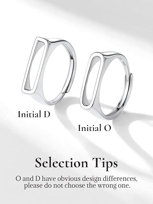 SILVERCUTE 925 Sterling Silver Initial Rings for Women,Adjustable Capital Letter Ring Hypoallergenic,Minimalist 925 Silver Rings for Mother Daughter