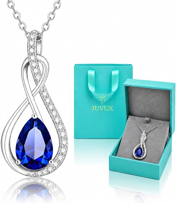 Birthstone Necklaces for Women Mothers - 925 Sterling Silver Dainty Infinity Cubic Zirconia Pendant Necklace Anniversary Birthday Christmas Gifts for Her Wife Mom Lady Daughter, Adjustable Chain