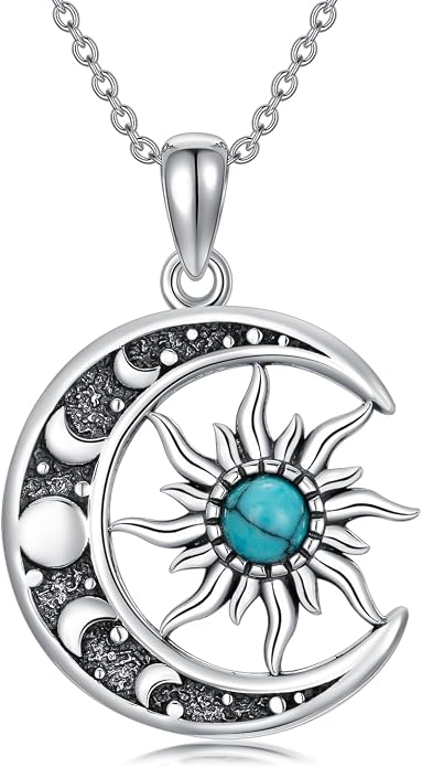 Sun and Moon Necklace 925 Sterling Silver Sun Moon Pendant Gemstone Jewelry Gifts for Women
