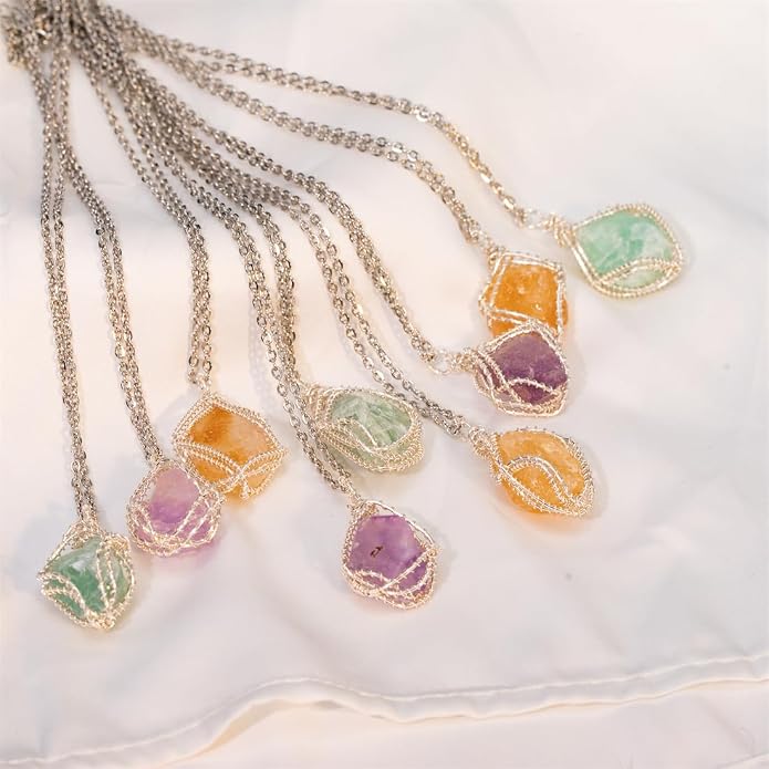 YGLINE Natural Raw Stone Healing Crystal Necklace Wire Wrapped Pendant for Womens Ladies