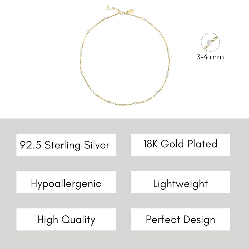 Clear Quartz Necklace for Women, Premium Beaded Gold Necklaces - Tarnish Free 18K Gold Vermeil Certified S925 Classic Statement Necklace Gold Jewelry for Women - Mothers Day Gifts for Mom Wife