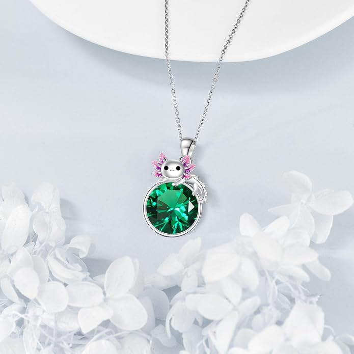 Birthstone Axolotl Necklace Sterling Silver Axolotl Pendant Cubic Zirconia Jewelry Birthday Gifts for Women Men