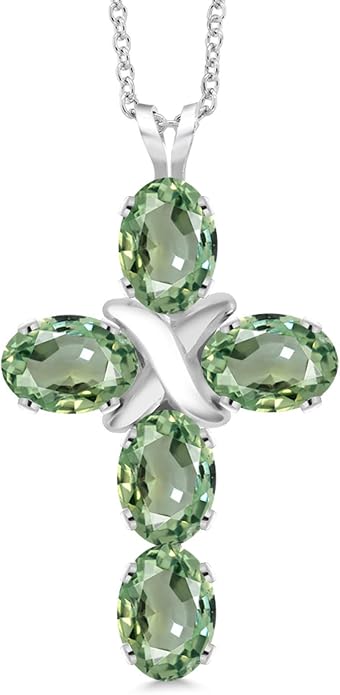 Gem Stone King Cross Pendant Necklace for Women | 925 Sterling Silver | 6X4MM Gemstone Birthstone | Jesus Christian Religious Crucifix Jewelry Gifts | 18 Inch Chain