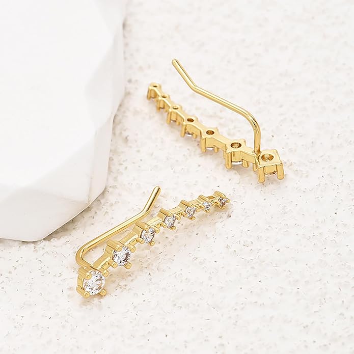 Climber Earrings for Women Ear Crawler Earrings Rose/White/Yellow Gold Plated Cubic Zirconia Birthstone Earring Gifts for Women