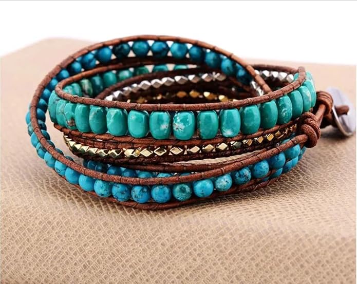 Boho Wrap Bead Bracelet for Women - Handmade Adjustable Natural Stone Beaded Bracelets Yoga Healing Bracelet Bangle Hippie Jewelry