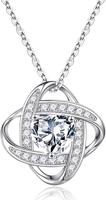 Iefil 925 Sterling Silver Love Knot Birthstone Necklace, Anniversary Birthday Gifts for Women, Jewelry Gift for Wife Mom Girlfriend Daughter