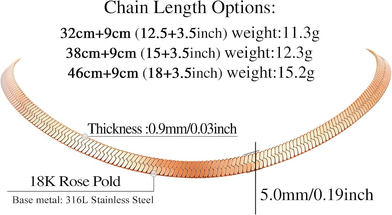 FindChic Black/14K Gold Plated Herringbone Choker Chain Necklace for Women | Waterproof Stainless Steel, Dainty Layering, Flat Snake Chain, Non-Tarnish, Hypoallergenic, Adjustable Extender, Gift Box