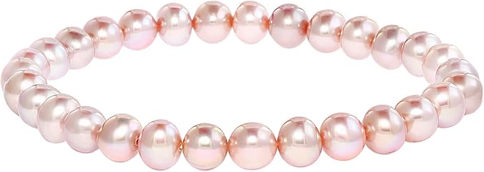 Blue Ocean Pearls Round Freshwater Cultured Pearl Bride & Bridesmaid 8" Stretch Strand Bracelet - Choice of Pearl Size and Color