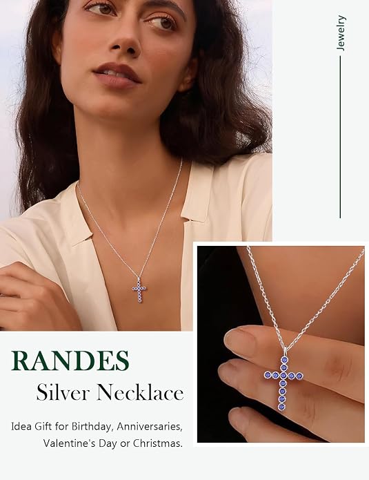 Sterling Silver Cross Necklace for Women Birthstone Religious Jewelry