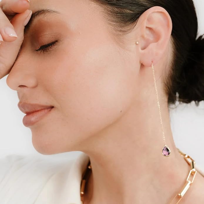 Ettika 18k Gold Plated, Silver Plated, Rhodium Plated Pull Through Threader Earrings. Threaders Minimalist Earring. Womens Jewelry Gifts