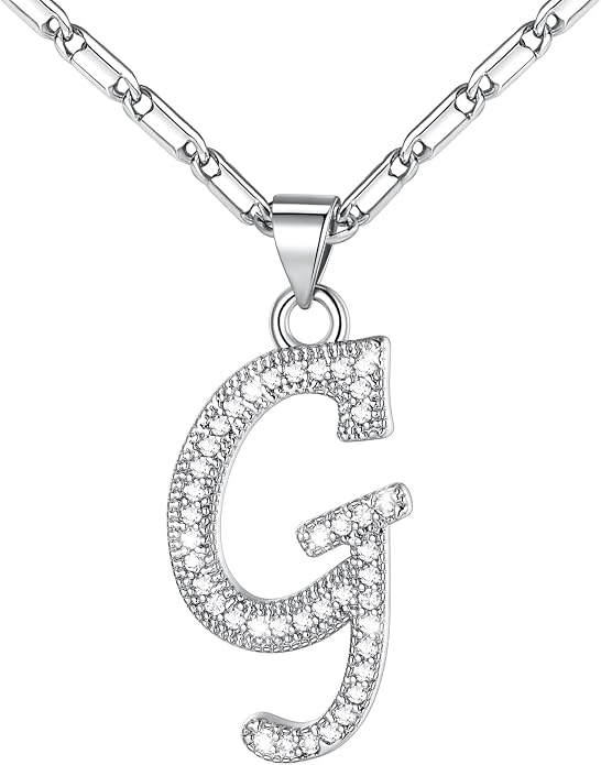 U7 Initial Necklace for Women, Gold/Platinum Plated CZ Crystal Letter A-Z Pendant Necklace, Shiny 20 Inch Name Chain Dainty Personalized Jewelry for Men Mom Wife Friend