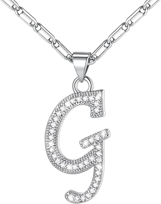 U7 Initial Necklace for Women, Gold/Platinum Plated CZ Crystal Letter A-Z Pendant Necklace, Shiny 20 Inch Name Chain Dainty Personalized Jewelry for Men Mom Wife Friend