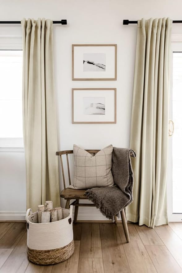 100% Blackout Shield Linen Blackout Curtains for Bedroom 72 Inches Long, Back Tab/Rod Pocket Living Room Drapes, Thermal Insulated Blackout Curtains 2 Panels Set, 50" W x 72" L, Cream Linen