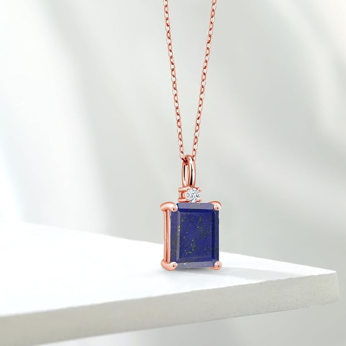 Gem Stone King 925 Sterling Silver Gemstone Birthstone Pendant Necklace for Women | Emerald Cut 10X8MM and Round 2MM | With 18 Inch Chain | Fine Jewelry for Her Mom Wife