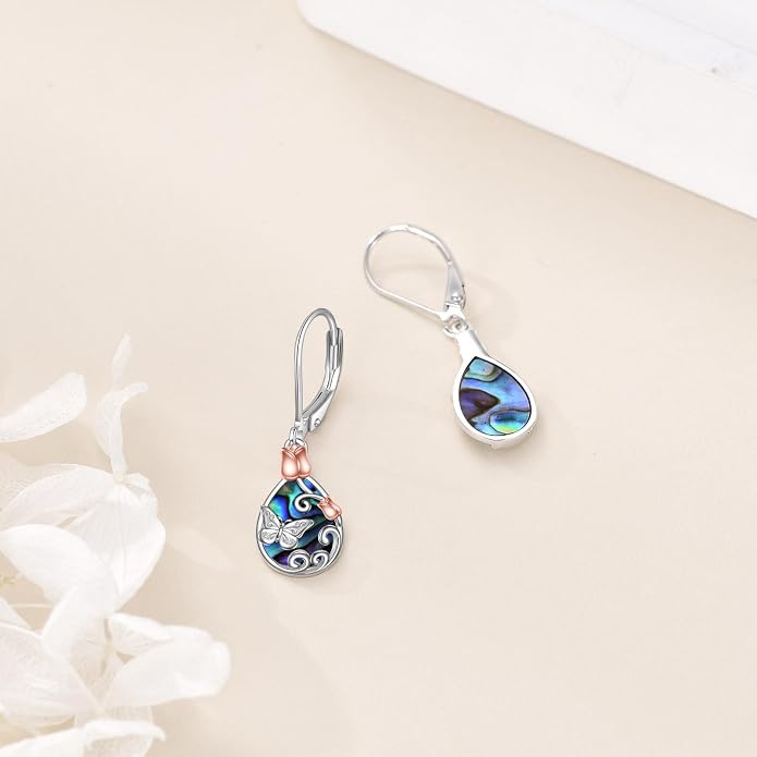 AOBOCO Teardrop Dangle Earrings for Women 925 Sterling Silver Moonstone Flower Filigree Leverback Jewelry Birthday