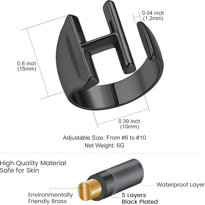 KeyStyle Bold Initial Letter Rings Adjustable, GoldChic Jewelry Women Gold Statement Ring Personalized Engraved Women’s Open Signet Ring for Party (Gold, White Gold, Black)