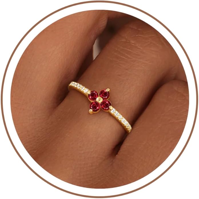 KOHOTA Birthstone Gold Rings for Women Non Tarnish 14K Gold Plated Stackable Rings Dainty Clover Flower CZ Gemstone Green Emerald Ring Engagement Wedding Band Jewelry Birthday Gifts Size 5-10