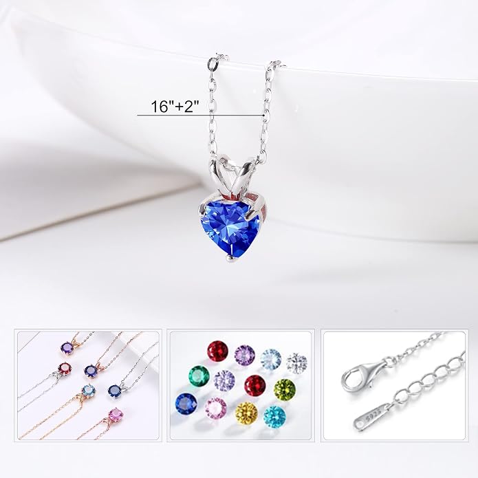 SMILEST Dainty Heart Birthstone Necklace for Women, 925 Sterling Silver Necklace Sparkling Heart Pendant, Anniversary Birthday Gifts for Women Mom Wife Daughter Girlfriend Grandma