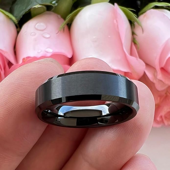 TUTISS 6mm 8mm Tungsten Rings for Men Women Fashion Engagement Wedding Bands Matte Finish Beveled Edges Comfort Fit
