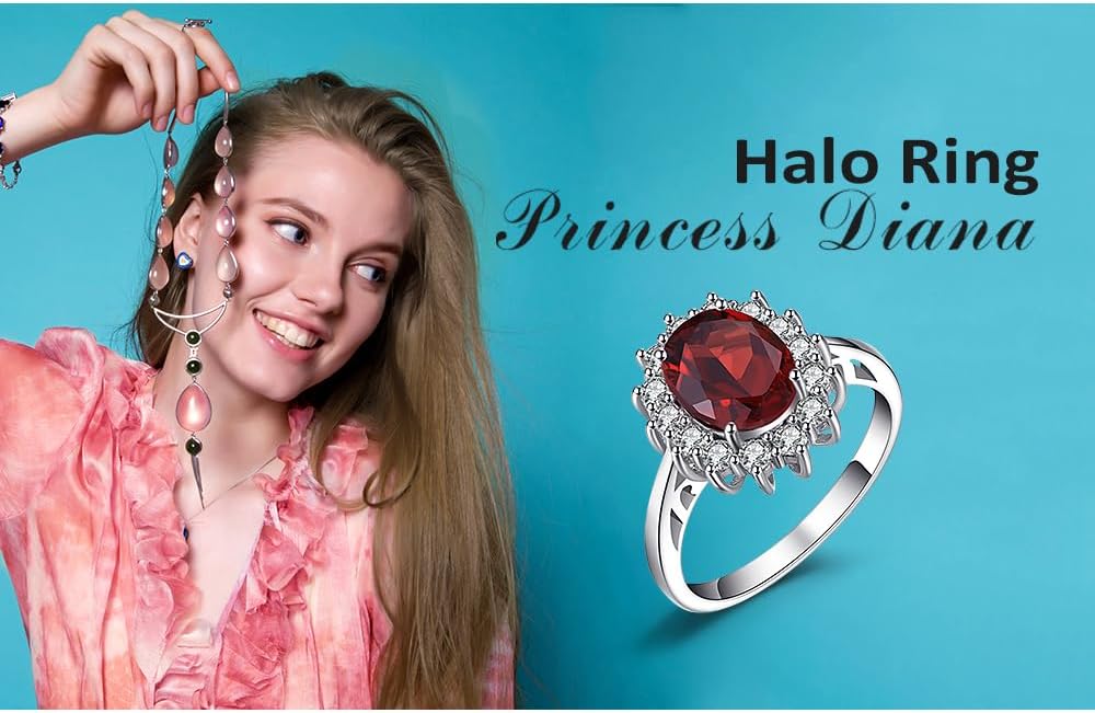JewelryPalace Princess Diana Kate Middleton Class Gemstone Birthstone Sapphire Halo Engagement Rings for Women, Anniversary 14K White Yellow Rose Gold Plated 925 Sterling Silver Promise Rings for Her