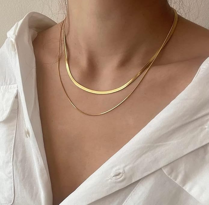 Natural Freshwater Baroque Pearl Necklace 14K Gold Plated Dainty Choker Necklace for Women Girls Snake Chain/Cuban Link/Paperclip/Ball Beaded Chain/Tennis Chain Fashion Jewelry for Gift